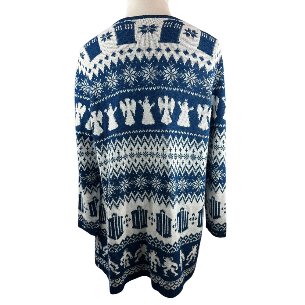 Hot Topic x Doctor Who Fair Isle Open Cardigan Drape Blue & White Plus Size 2X - Picture 4 of 16